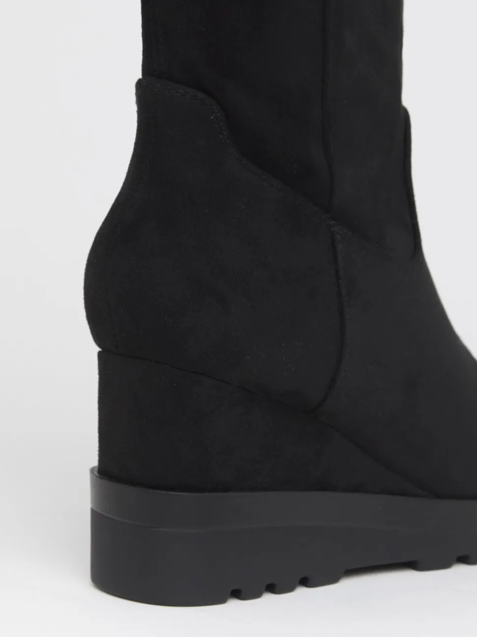 Simply Be Soft Black Wide Fit Stretch Wedge Knee High Boots