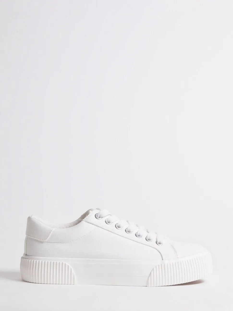 Simply Be White Wide Fit Canvas Chunky Ribbed Sole Trainers