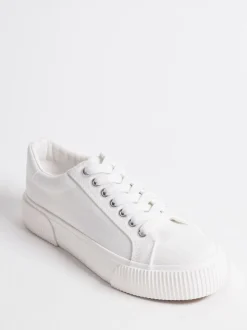 Simply Be White Wide Fit Canvas Chunky Ribbed Sole Trainers