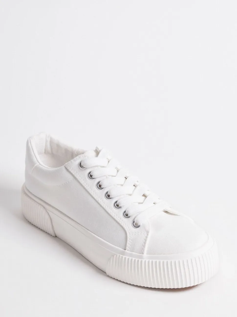 Simply Be White Wide Fit Canvas Chunky Ribbed Sole Trainers