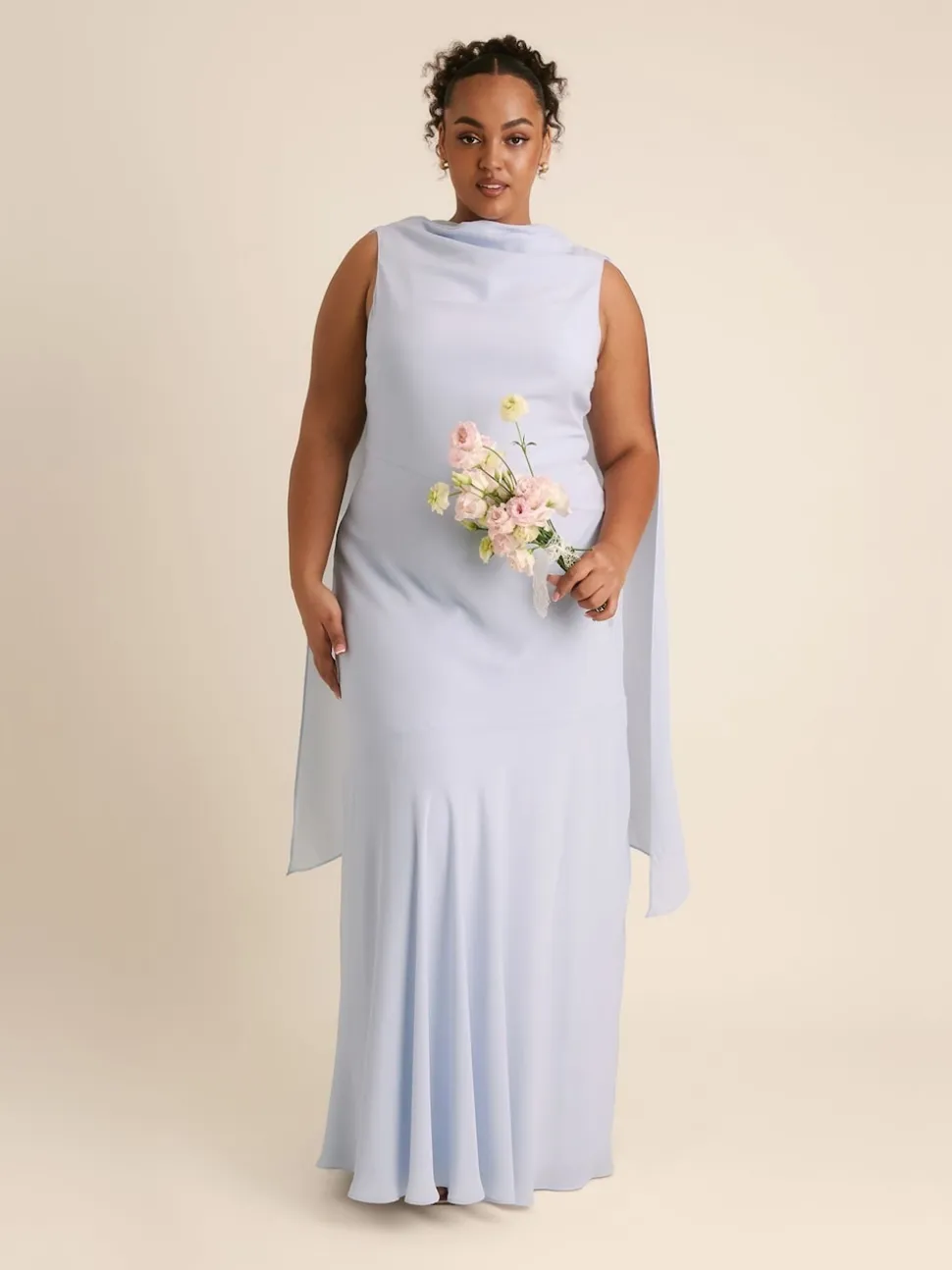 Six Stories Blue High Cowl Neck Drape Crepe Bridesmaid Dress