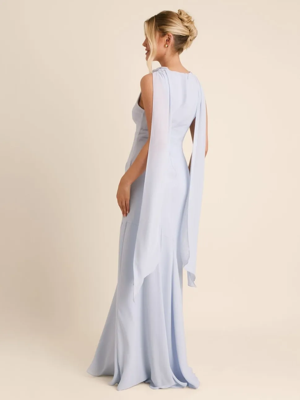 Six Stories Blue High Cowl Neck Drape Crepe Bridesmaid Dress