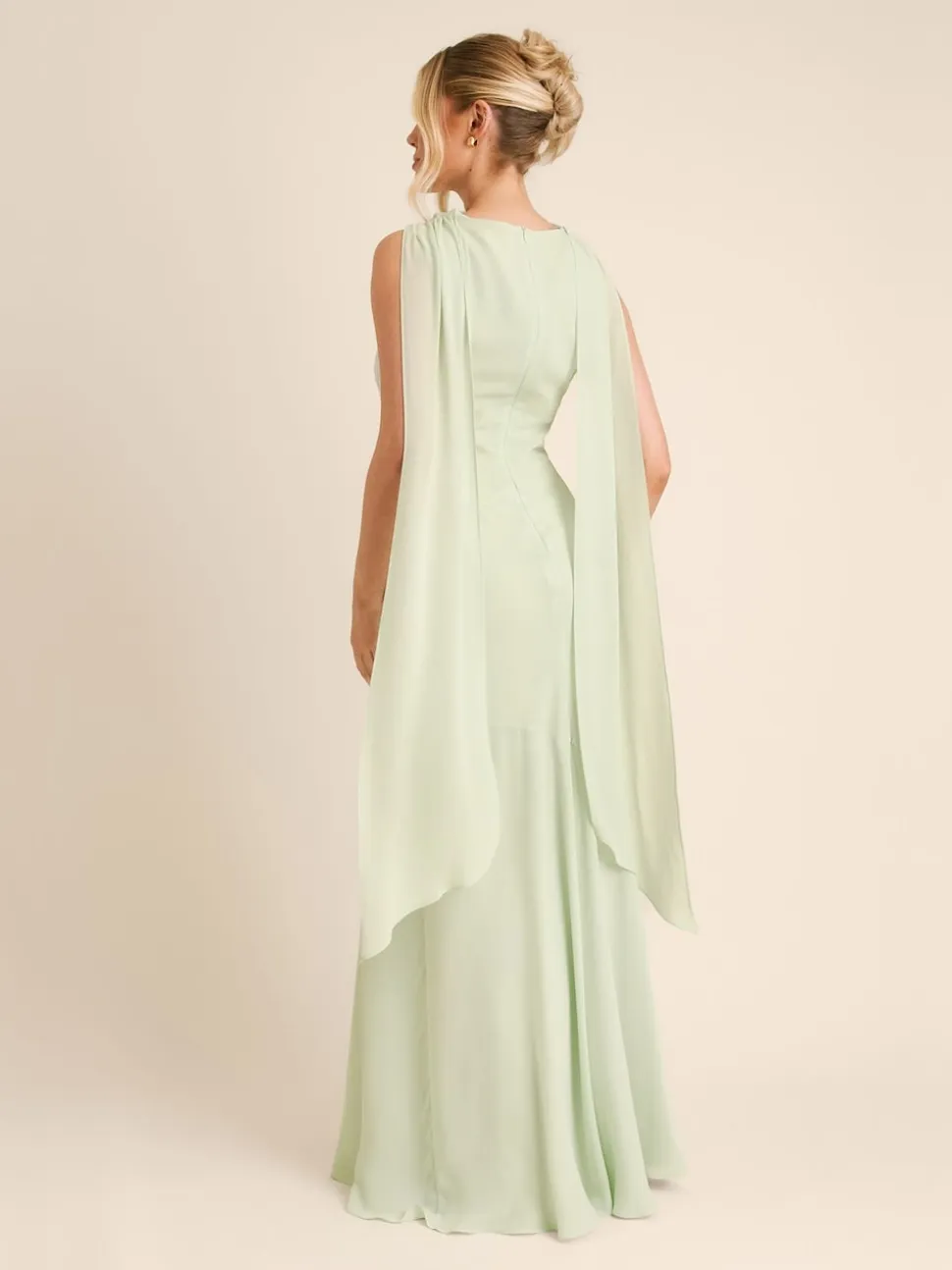 Six Stories Green High Cowl Neck Drape Crepe Bridesmaid Dress