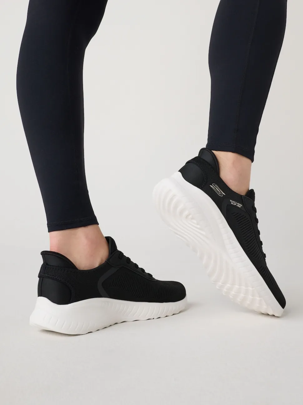Skechers Black/ White BOBS Sport Squad Chaos Slip In Trainers