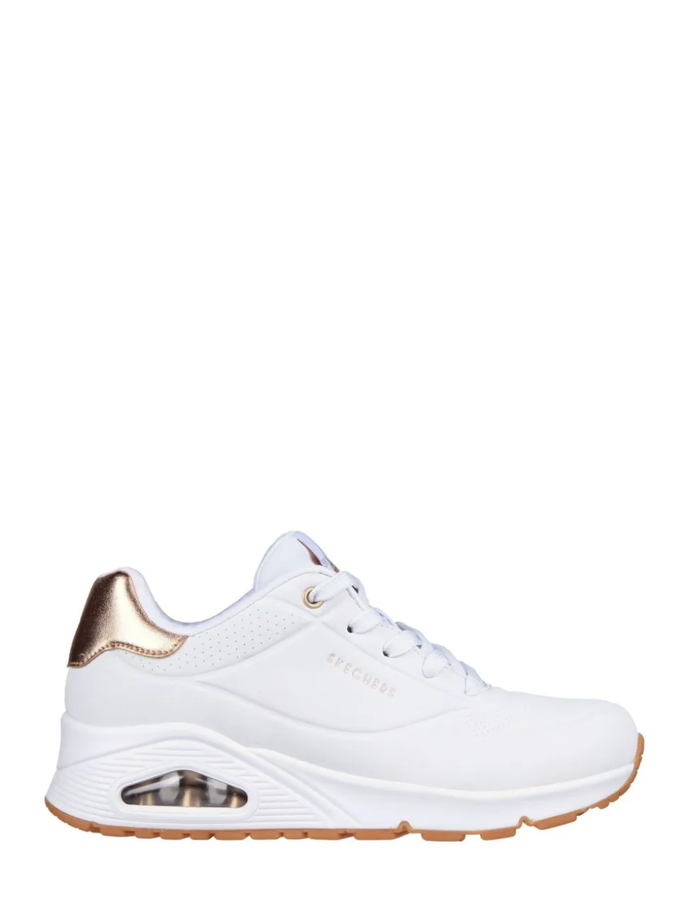 Skechers Cotton White Golden Womens Standard Fit Uno Trainers