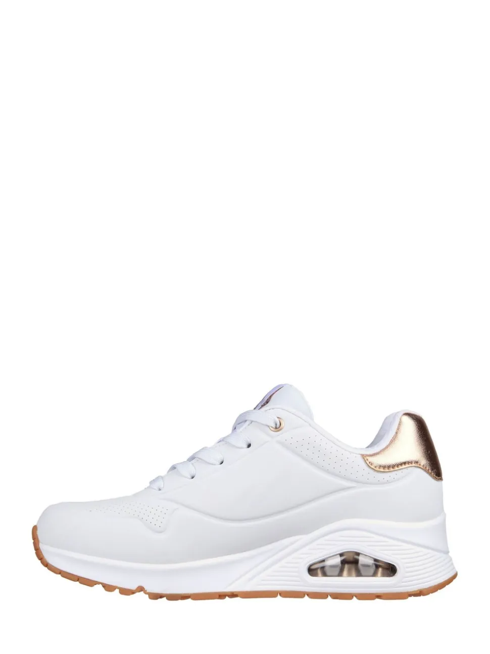 Skechers Cotton White Golden Womens Standard Fit Uno Trainers