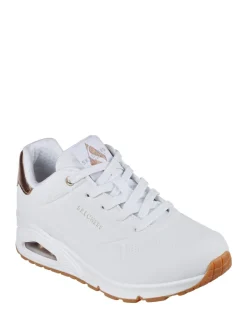 Skechers Cotton White Golden Womens Standard Fit Uno Trainers