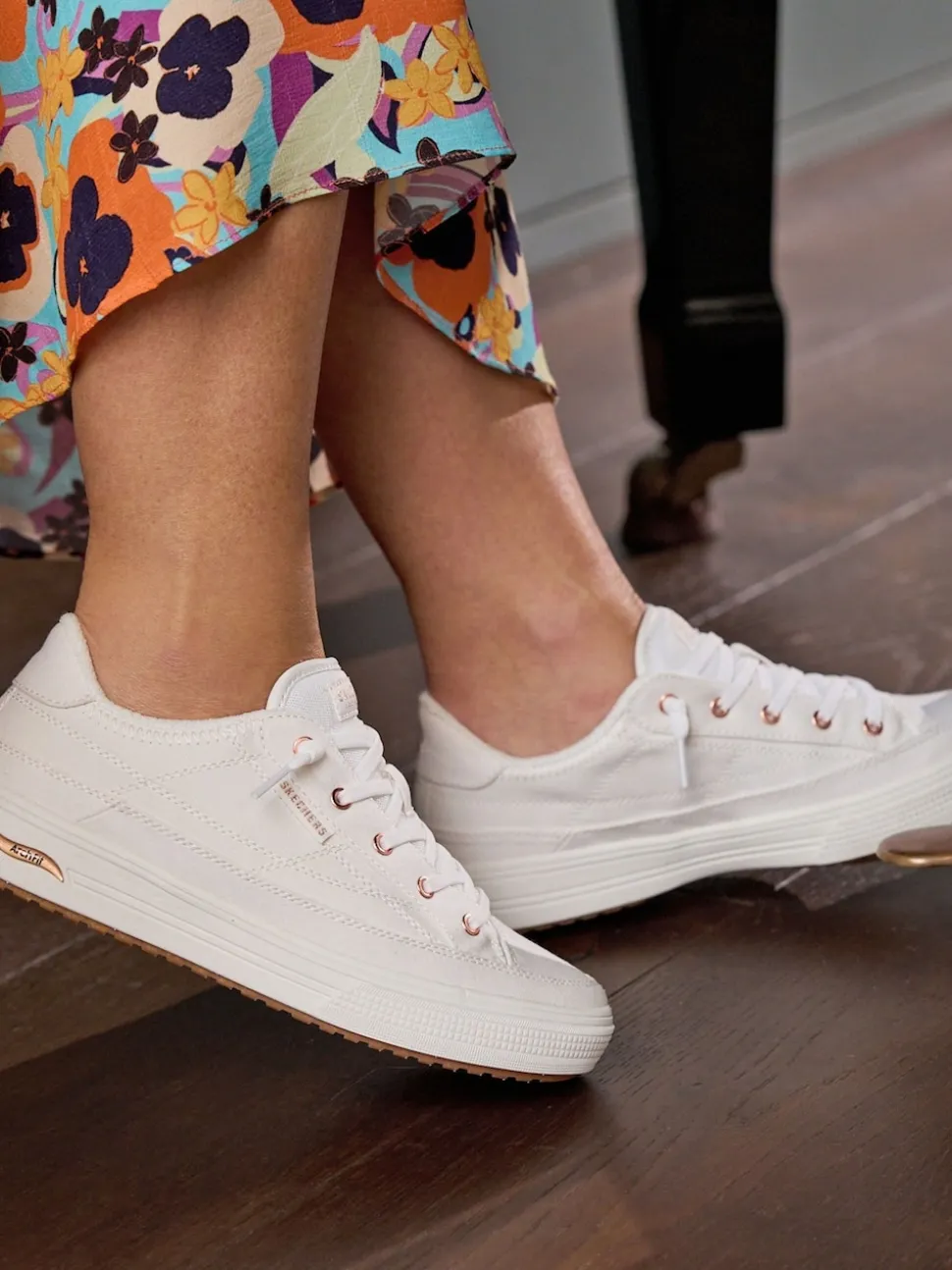 Skechers White Canvas Standard Fit Arch Fit Arcade Womens Trainers