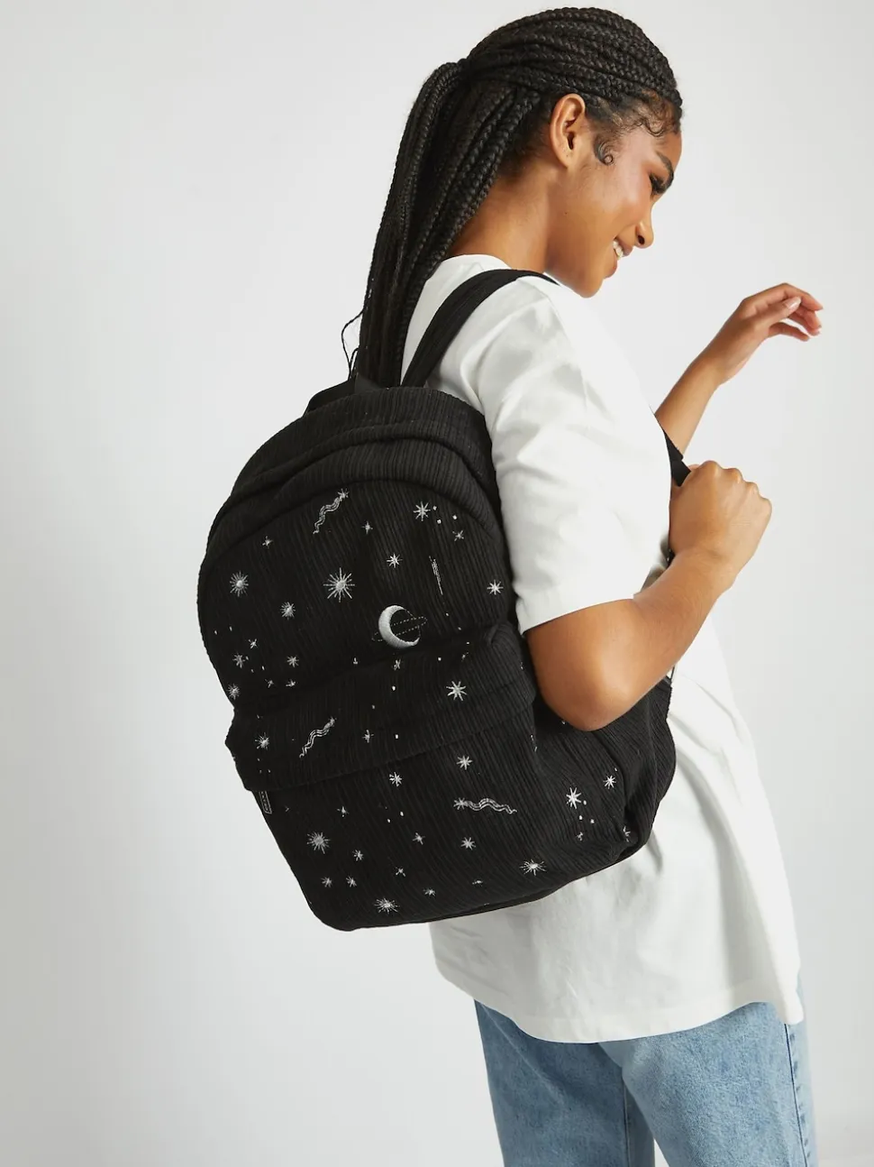 Skinnydip Black Celestial Silver Cord Backpack