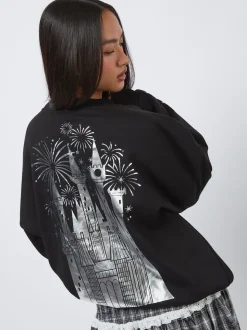 Skinnydip Black Disney Silver Foil Castle Sweatshirt