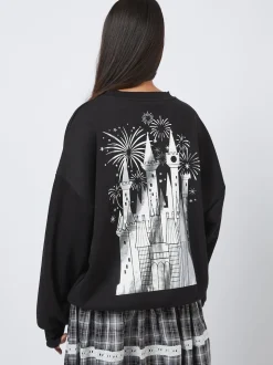 Skinnydip Black Disney Silver Foil Castle Sweatshirt