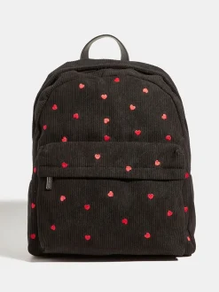 Skinnydip Black Red Ditsy Heart Print Embroidered Backpack