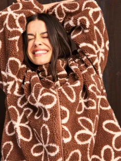 Skinnydip Brown Doodle Flower Borg Jacket in Brown