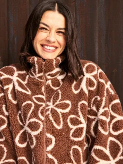 Skinnydip Brown Doodle Flower Borg Jacket in Brown