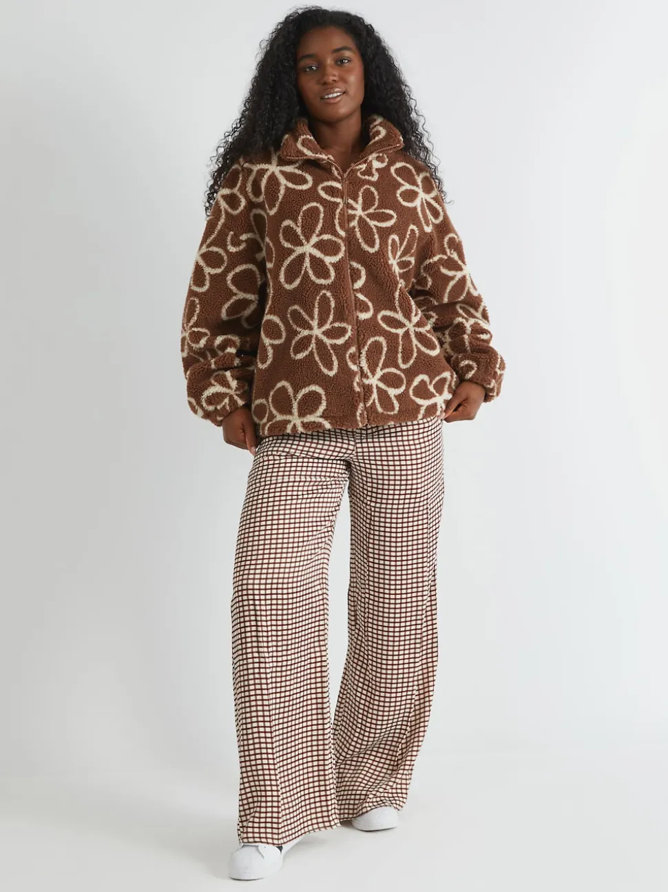 Skinnydip Brown Doodle Flower Borg Jacket in Brown