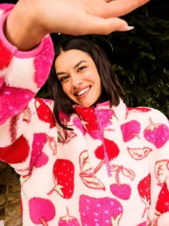 Skinnydip White Cherry and Strawberry Longline Fleece