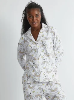 Skinnydip White Peanuts x Skinnydip Snoopy Rainbow Print Pyjama Set in Ecru