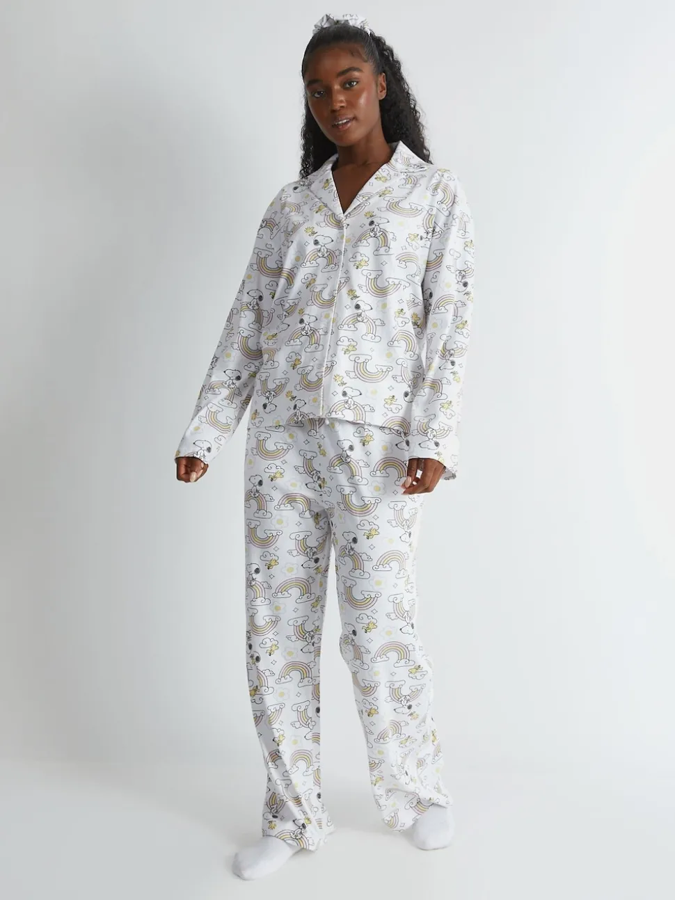 Skinnydip White Peanuts x Skinnydip Snoopy Rainbow Print Pyjama Set in Ecru