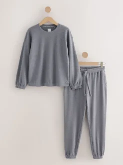 Slate Grey Cosy Waffle Long Sleeve Pyjamas