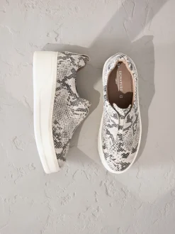 Snake Slip On Signature Leather Chunky Wedge Platform Trainers
