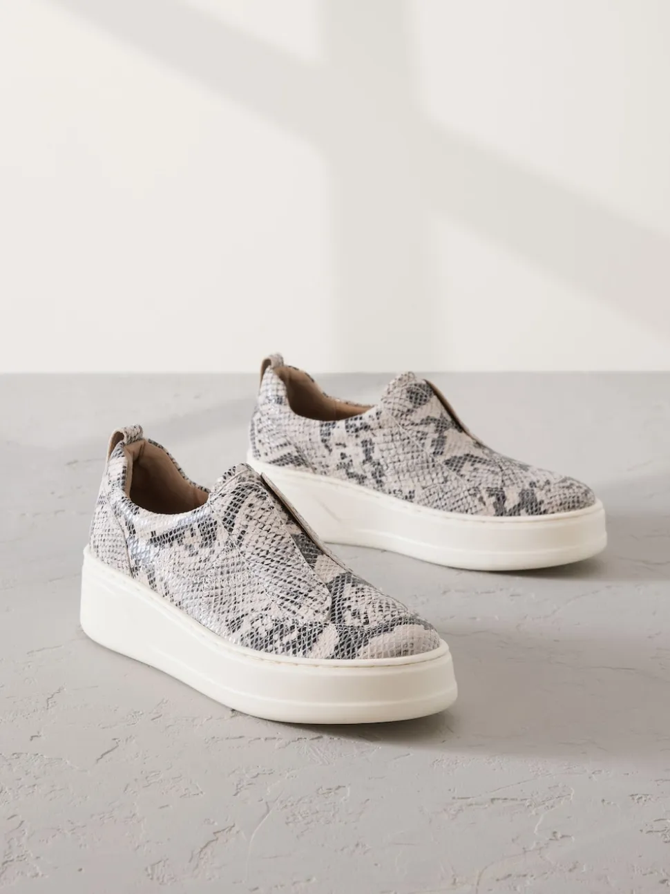 Snake Slip On Signature Leather Chunky Wedge Platform Trainers