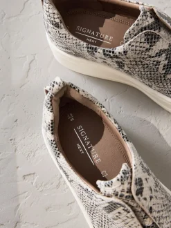Snake Slip On Signature Leather Chunky Wedge Platform Trainers