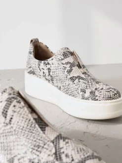Snake Slip On Signature Leather Chunky Wedge Platform Trainers
