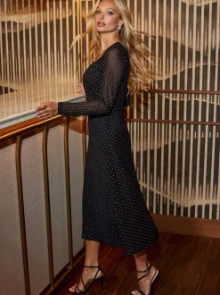 Sosandar Black Embellished Mesh Wrap Dress