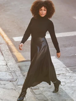 Sosandar Black Faux Leather Midaxi Skirt