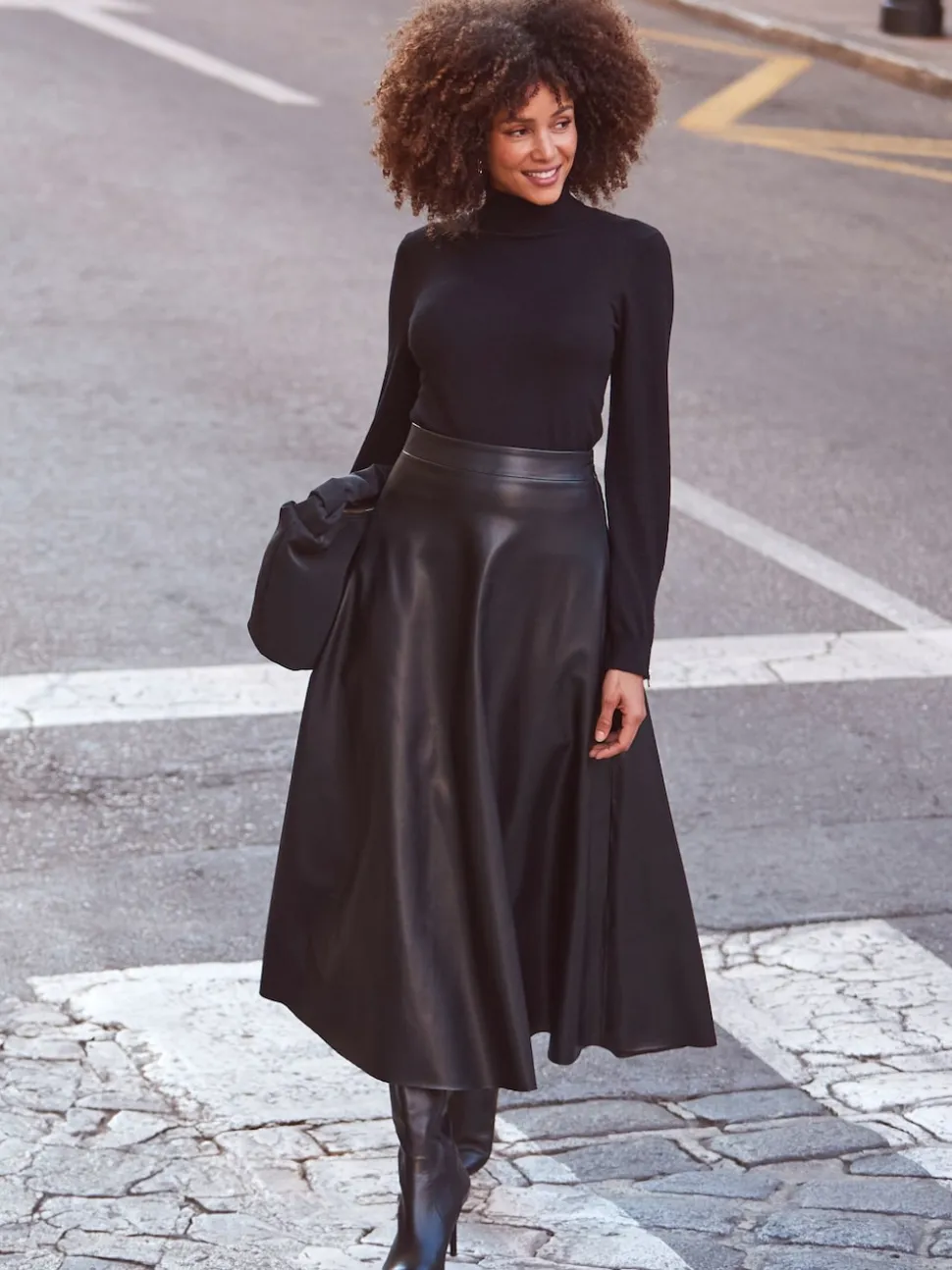Sosandar Black Faux Leather Midaxi Skirt