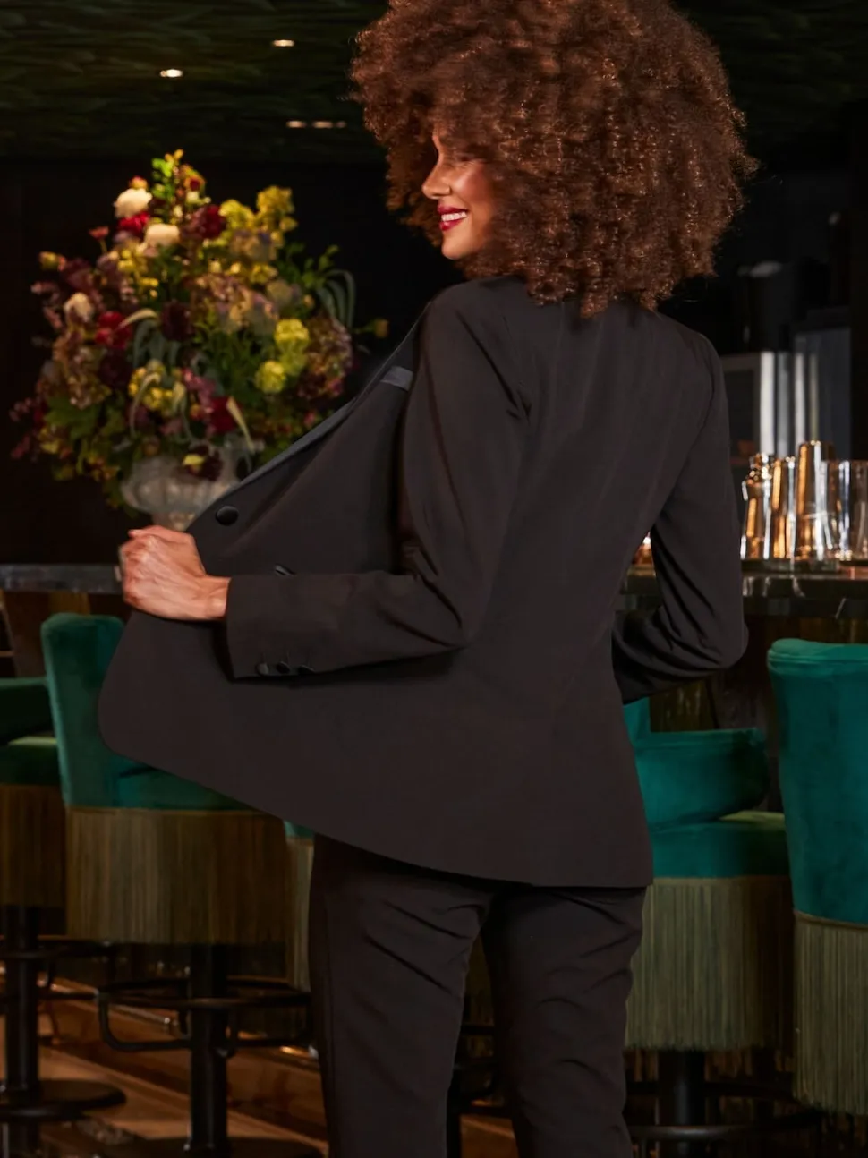 Sosandar Black Satin Collar Tuxedo Blazer