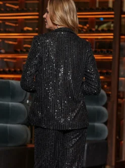 Sosandar Black Sequin Relaxed Fit Blazer