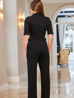 Sosandar Black Zip Front Wide Leg Jumpsuit