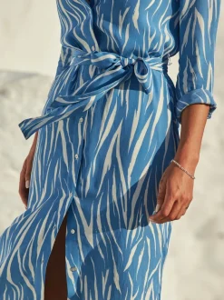 Sosandar Blue Camo Floral Print Shirt Dress