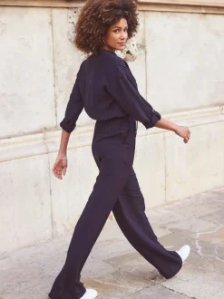 Sosandar Blue Drawstring Waist Jumpsuit