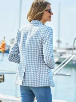 Sosandar Blue Luxe Houndstooth Print Blazer