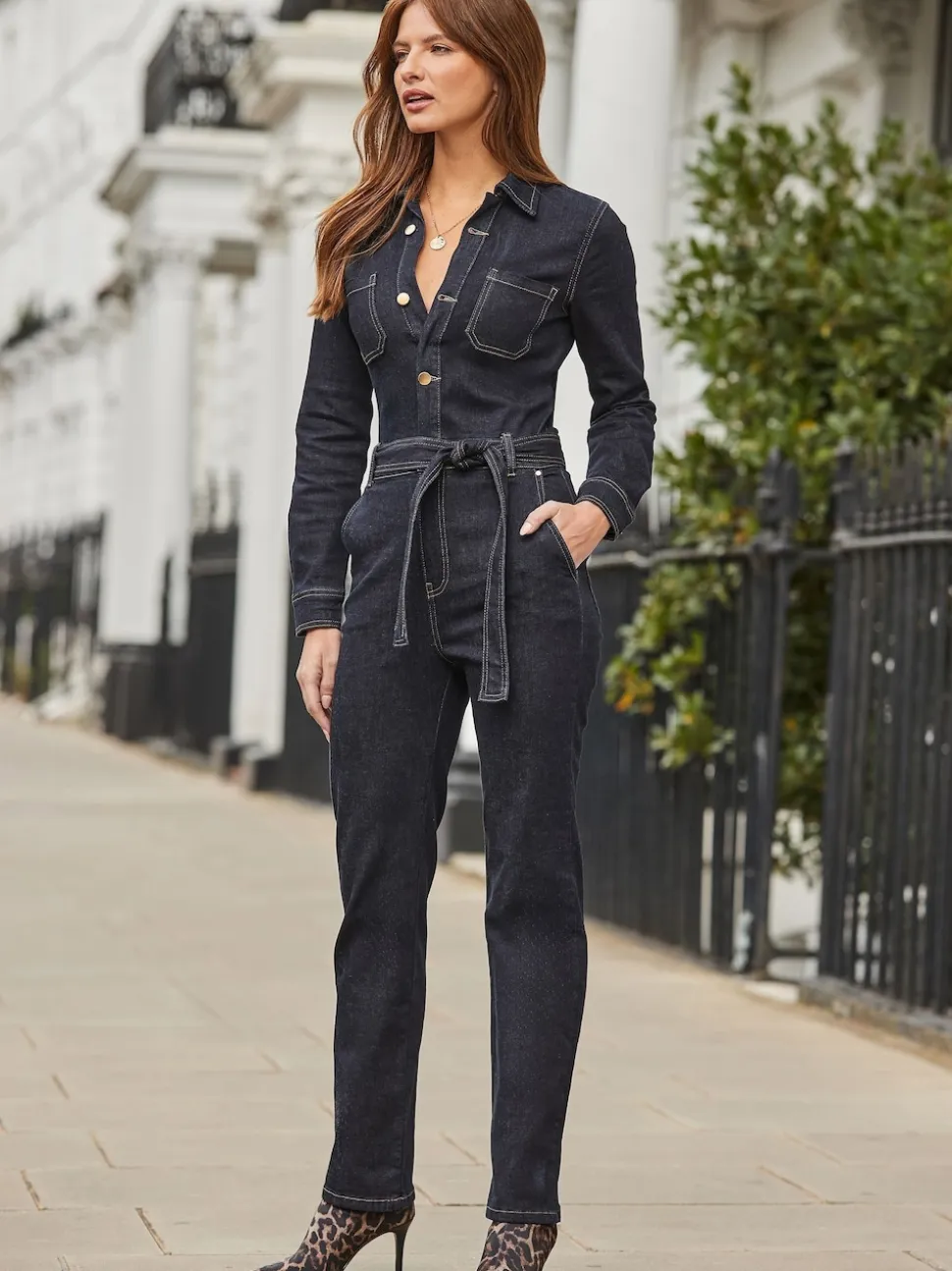 Sosandar Blue Relaxed Fit 100% Cotton Denim Jumpsuit