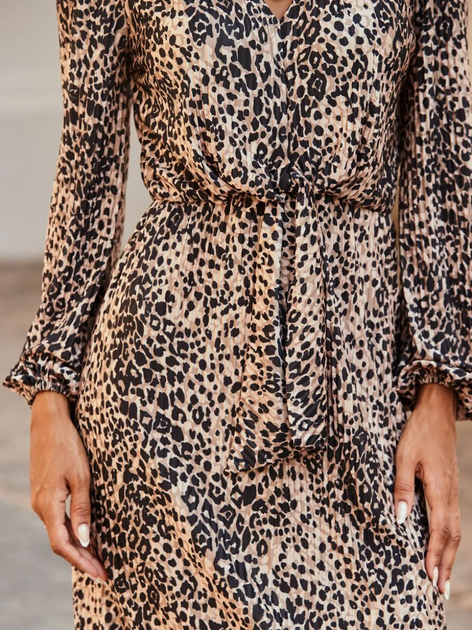 Sosandar Brown Animal Print Knot Front Plisse Dress