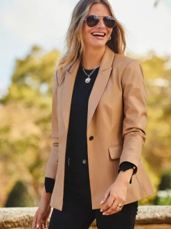 Sosandar Brown Faux Leather Blazer