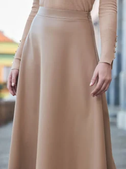 Sosandar Brown Faux Leather Midaxi Skirt