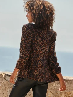 Sosandar Brown Leopard Print Single Breasted Blazer