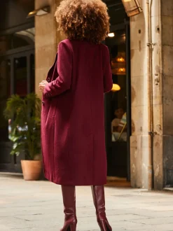 Sosandar Burgundy Red Premium Longline Wool Mix Coat