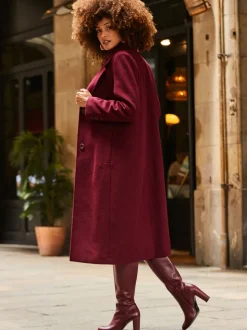 Sosandar Burgundy Red Premium Longline Wool Mix Coat