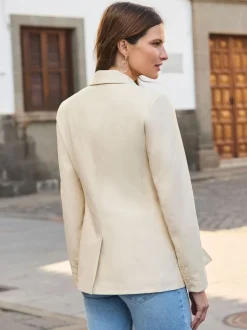 Sosandar Cream Faux Leather Blazer