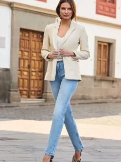 Sosandar Cream Faux Leather Blazer
