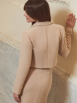 Sosandar Cream Petite Cropped Tailored Blazer