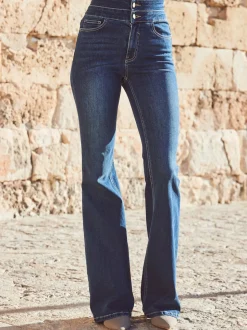 Sosandar Dark Blue Contour Waist Kick Flare Jeans