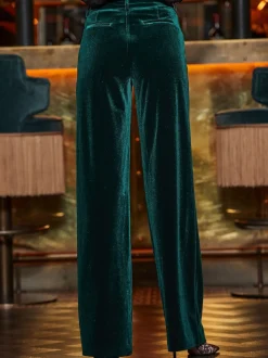 Sosandar Green Luxe Velvet Wide Leg Trousers