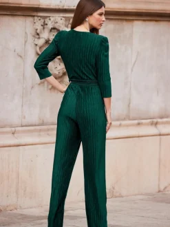 Sosandar Green Plisse Wrap Front Jumpsuit