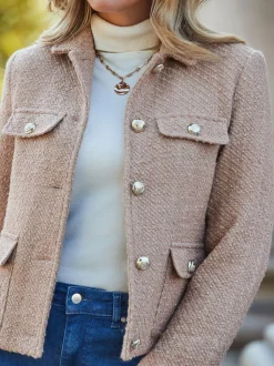 Sosandar Natural Boucle Jacket With Gold Buttons